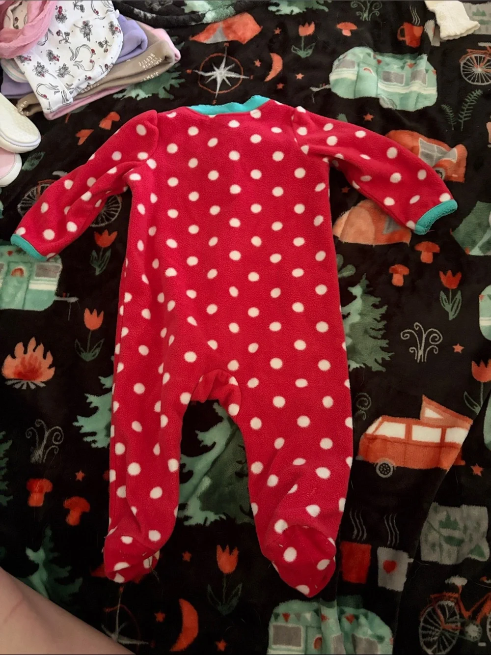 Unbranded Kids Red Polka Dot and Cream Floral One-Piece Pajama Set